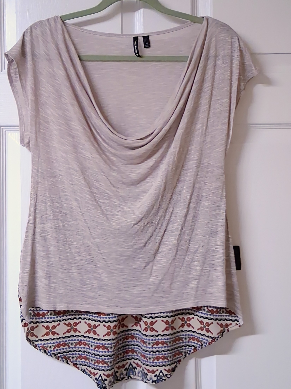HeartSoul Cream Cowl Neck Top with High Low Patterned Back